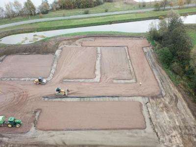 Huurland Deinze, werf, glk, nivelleringswerken, grondwerken, omgevingswerken, rioleringswerken, cat, tractor, bull, 