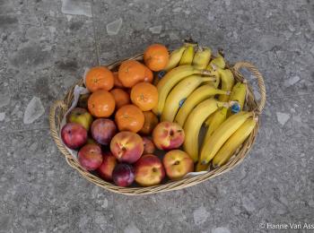 fruitmand, glk, gezond, banaan, pruim, mandarine